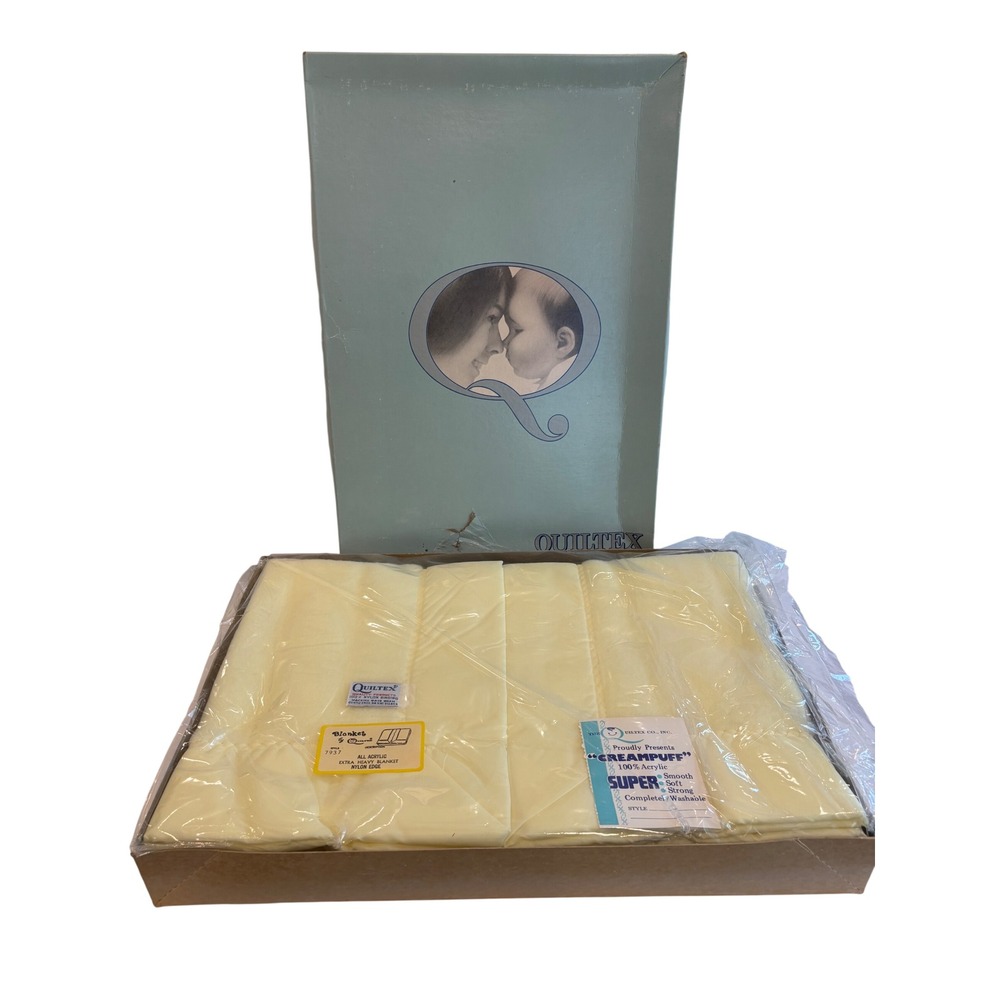Vintage Quiltex Creampuff Baby Blanket Yellow Acrylic Satin Trim Vintage New